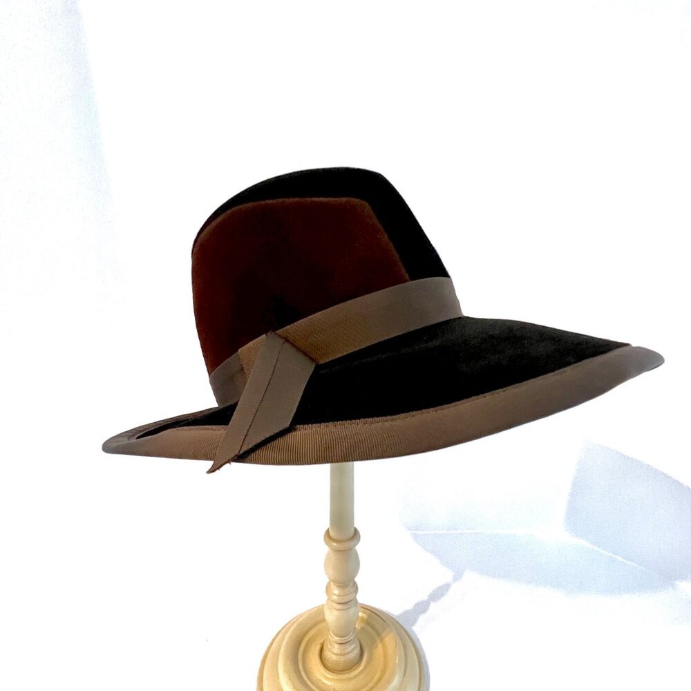 Pierre Cardin Vintage Women's Luxuria Wide Brim Hat, Italian, Black & Brown, EC!